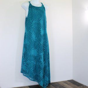 Jennifer Lopez M Sleeveless Dress Teal Turquoise Tropical Leaves